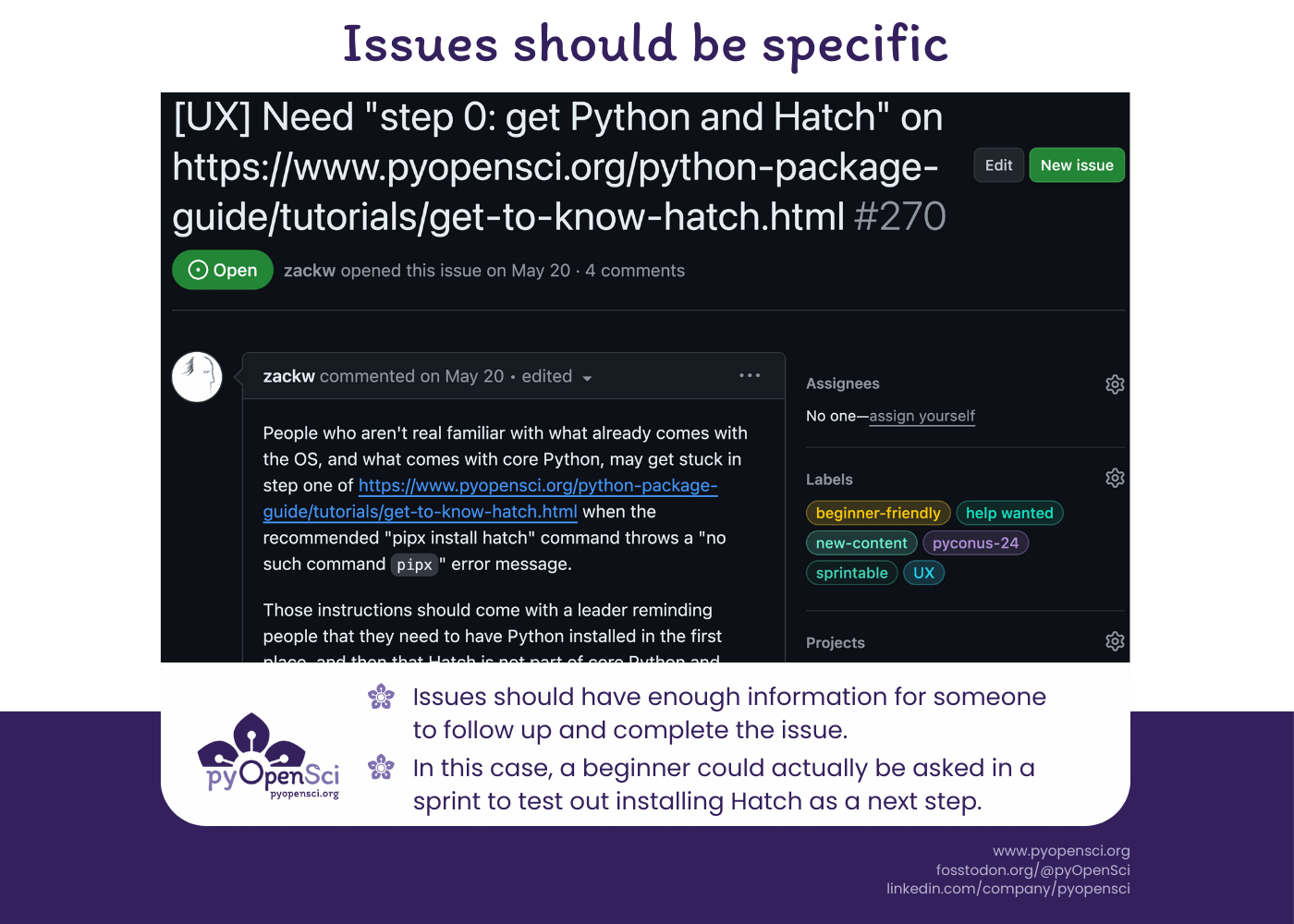 Image that says 'have you ever felt confused about python packaging.' Below
is the pyopensci flower logo. And the graphic shows a bunch of different cartoon
like hands being raised.