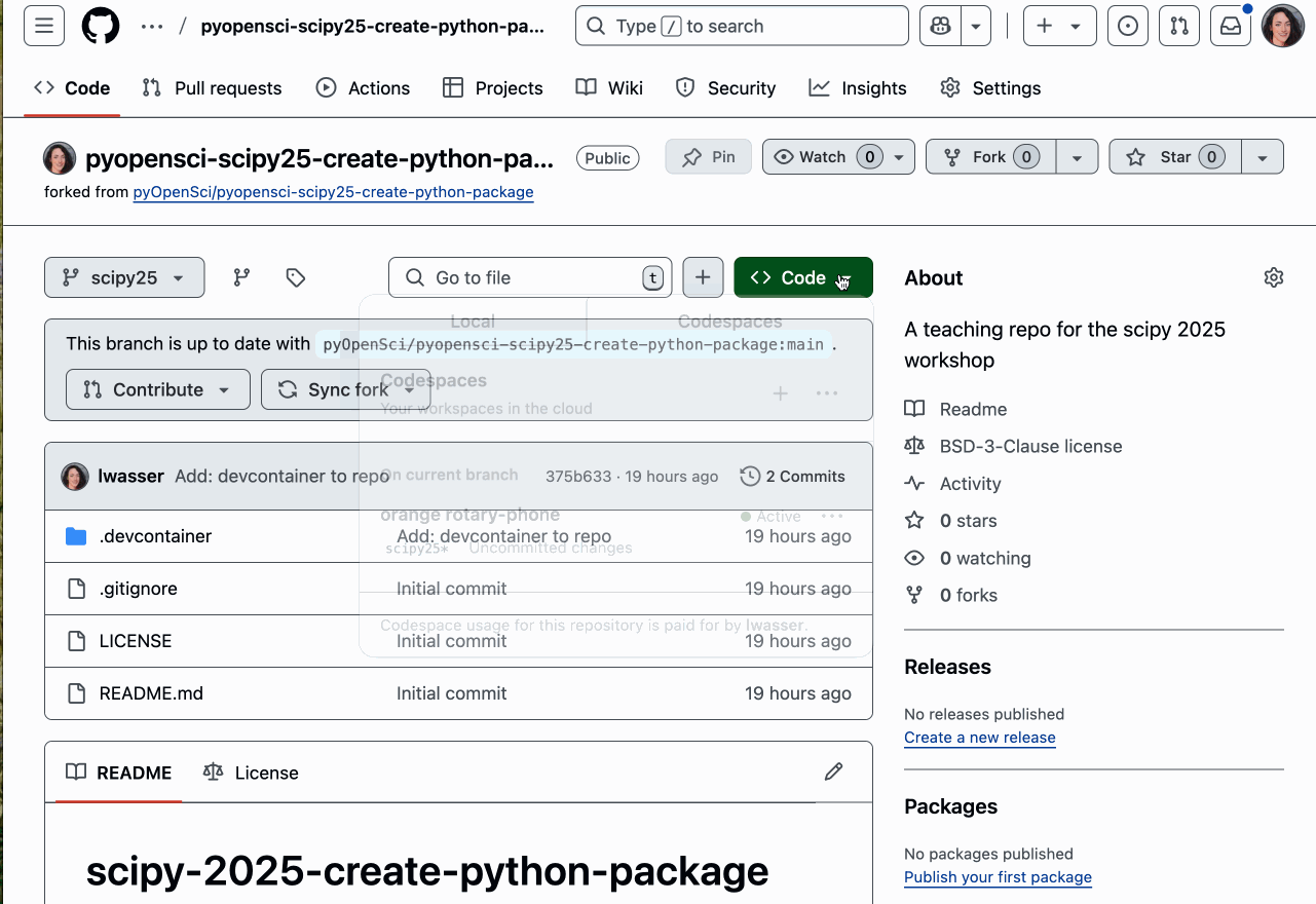 GIF showing how to reopen a GitHub Codespace