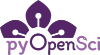 Welcome to the pyOpenSci website. The pyOpenSci logo is a purple flower opening over the O (for open).