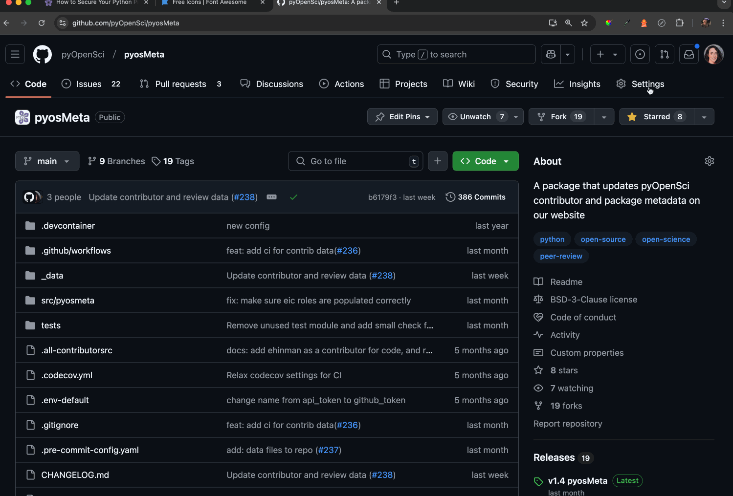 Animated gif file that shows the GitHub interface where you can click on settings and go to the environment setting to create or edit a GitHub environment