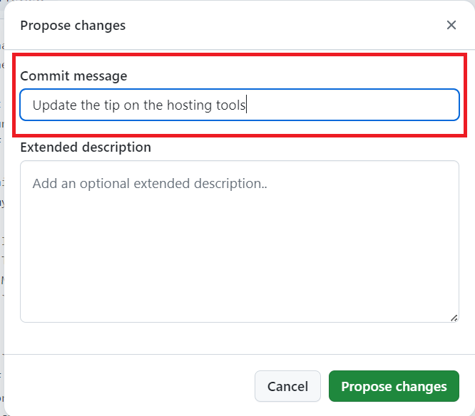 Commit changes in GitHub