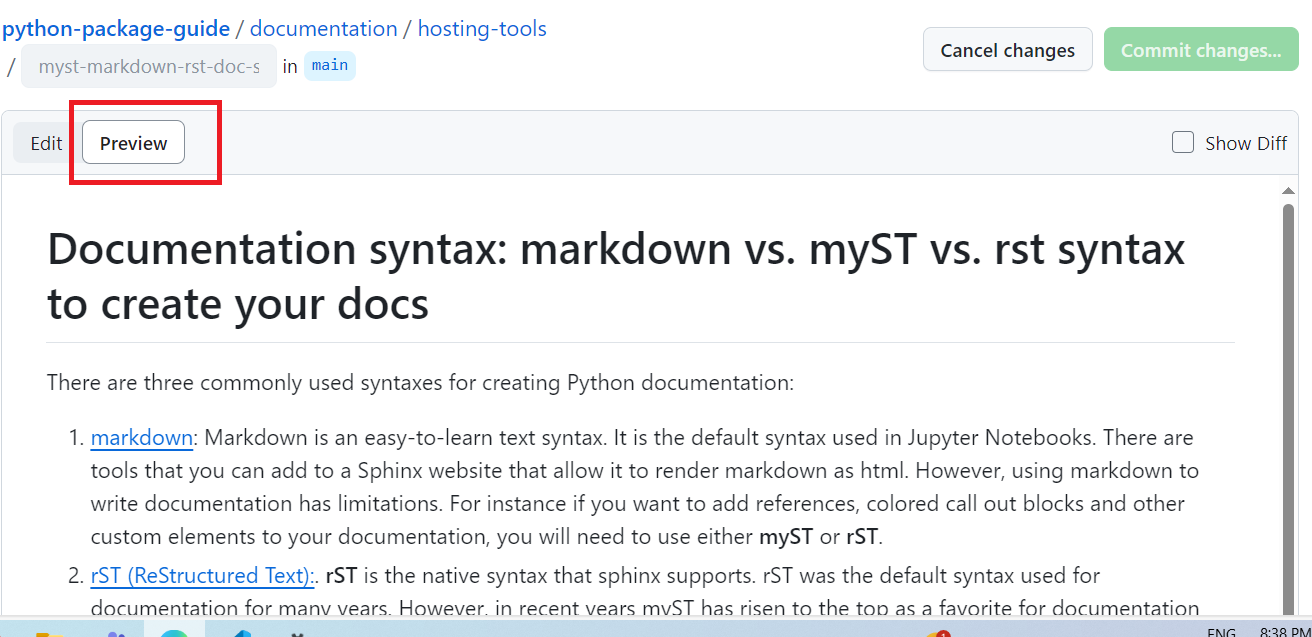 Preview changes in GitHub