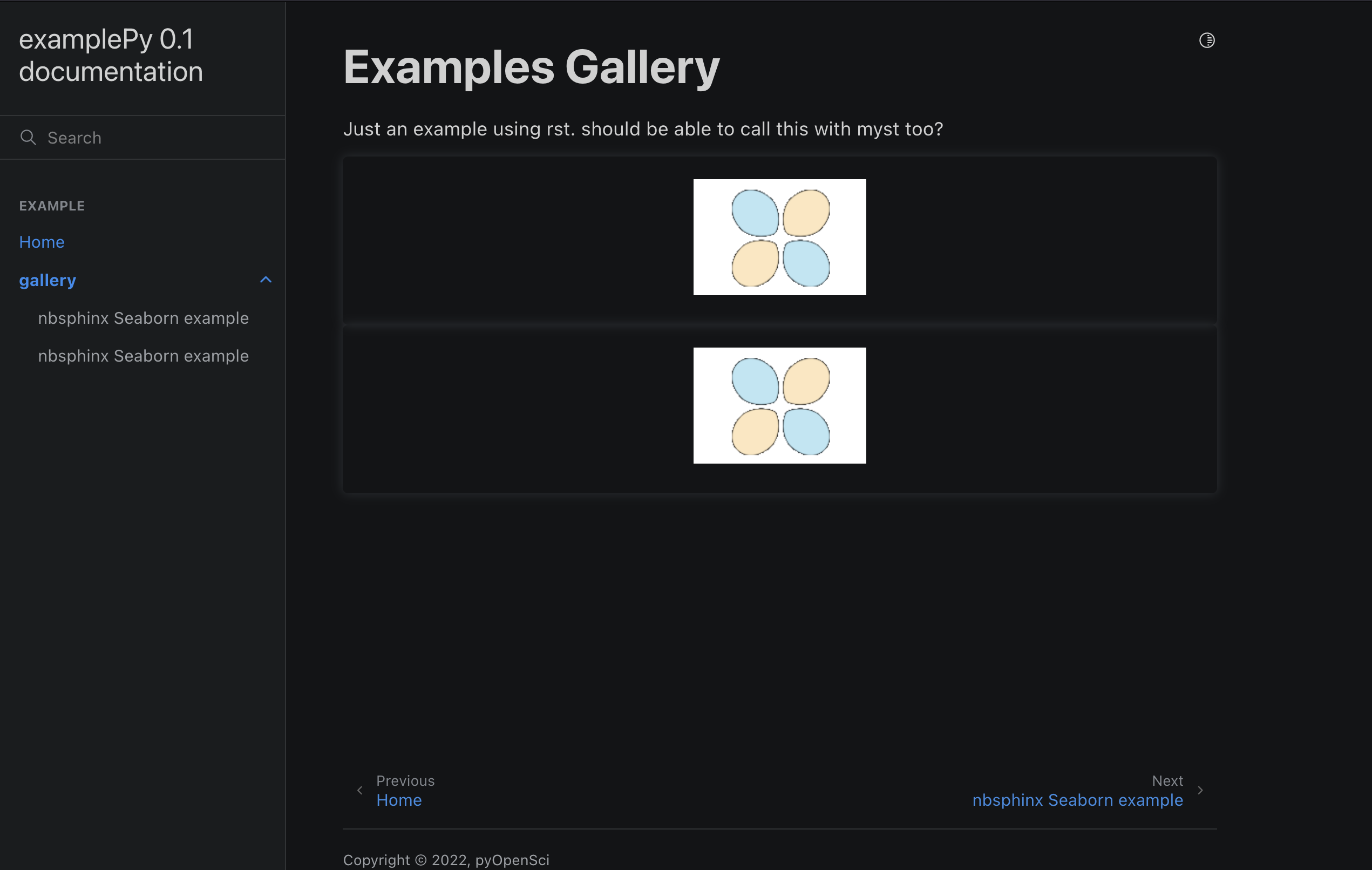 Image showing the gallery output provided by nbsphinx using the sphinx-gallery front end interface.