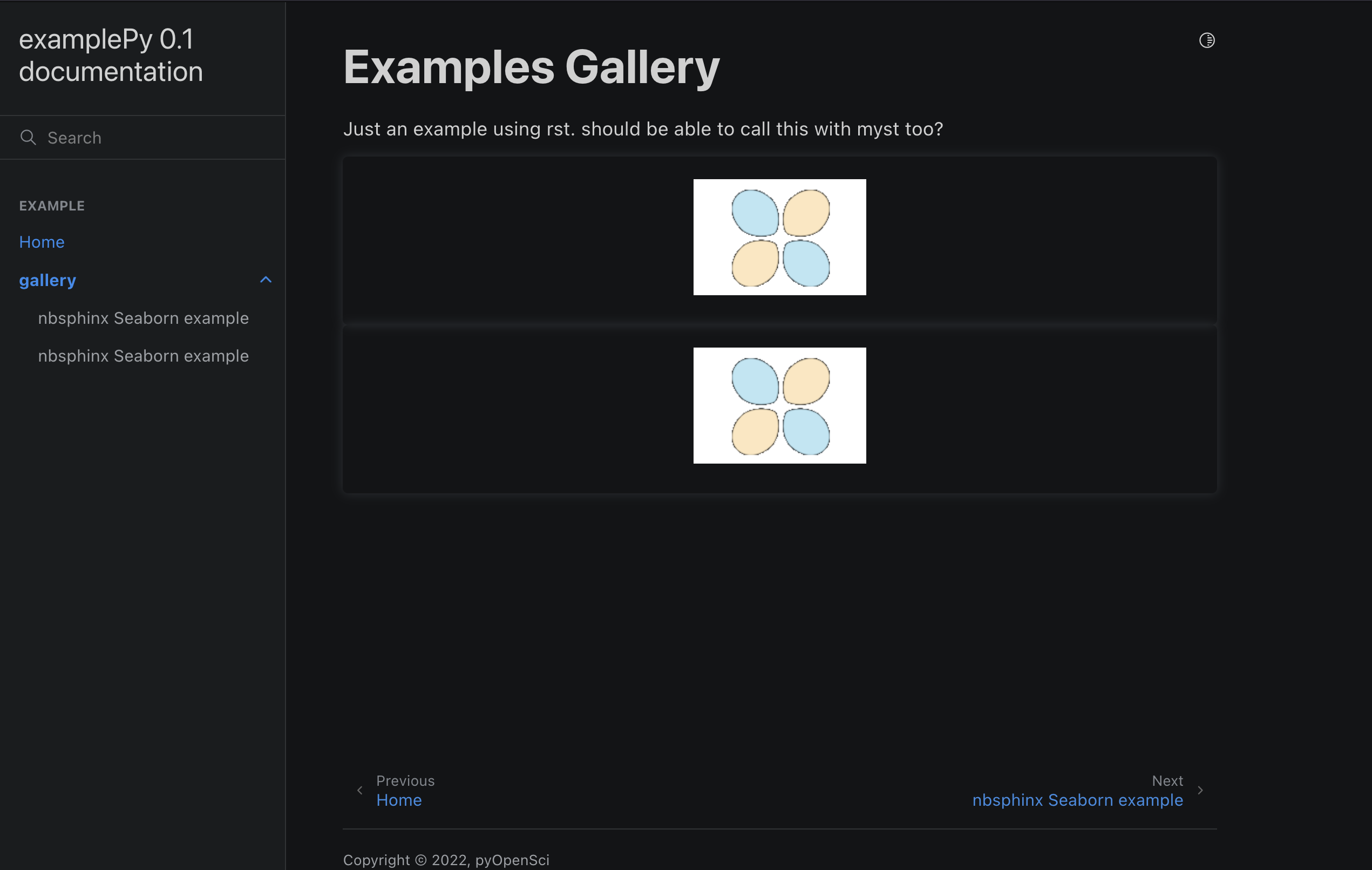 画像は、nbsphinxがsphinx-galleryフロントエンドインターフェースを使用して提供したギャラリーの出力を示しています。
