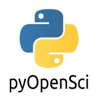 pyOpenSci Software Peer Review Guide. The pyOpenSci logo is blue and yellow following the Python logo